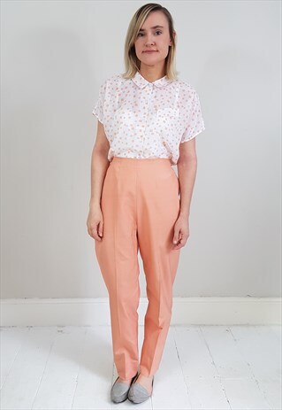 VINTAGE 60'S PEACH PURE RAW SILK DESIGNER TROUSERS