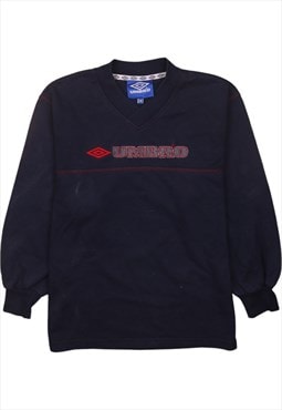 Vintage 90's Umbro Sweatshirt Spellout V Neck Navy Blue