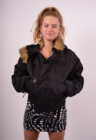 VINTAGE ALPHA INDUSTRIES PADDED BOMBER JACKET BLACK