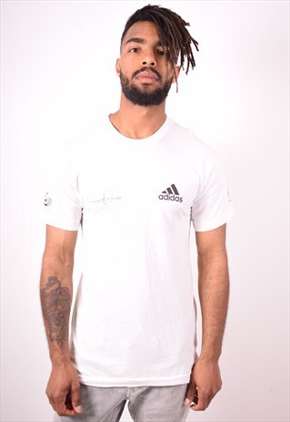 ADIDAS MENS VINTAGE T-SHIRT TOP MEDIUM WHITE 90S
