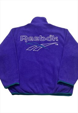 Reebok Purple Zip-Up Fleece Jacket - Large Spellout to Back
