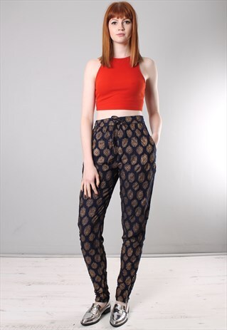VINTAGE 90S METALLIC PATTERNED HIGH WAISTED TAPERED TROUSERS