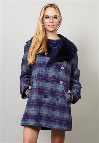 VINTAGE 70'S DOUBLE BREASTED TARTAN COAT
