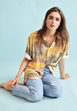 90'S RETRO FESTIVAL ABSTRACT PRINT OVERSIZED DADS BLOUSE TOP