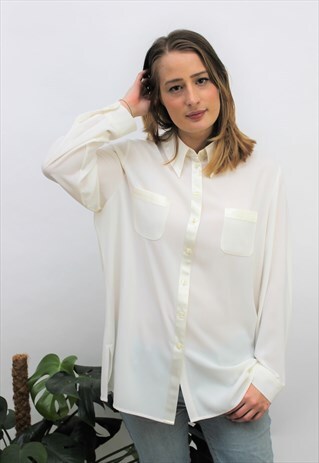 VINTAGE 1990S CREAM LOOSE FIT BLOUSE