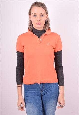 LACOSTE WOMENS VINTAGE POLO SHIRT MEDIUM ORANGE 90S