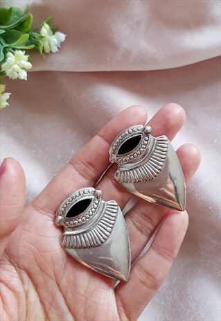 VINTAGE STERLING SILVER RETRO ABSTRACT EARRINGS