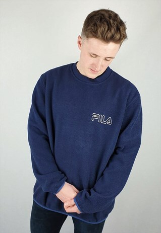 VINTAGE 90S FILA FLEECE SWEATSHIRT SWEATER BLUE TEDDY BEAR