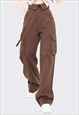 HIGH WAIST PARACHUTE JOGGERS CARGO POCKET PANTS IN BROWN