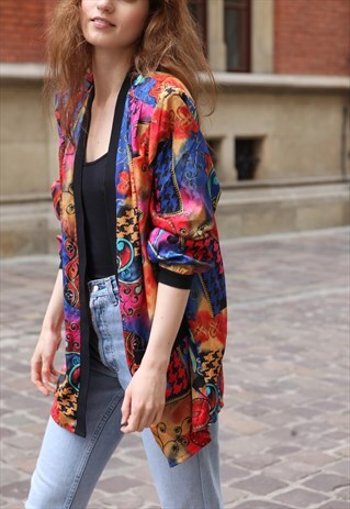 VINTAGE 80'S ABSTRACT PRINT RAINBOW BLAZER JACKET