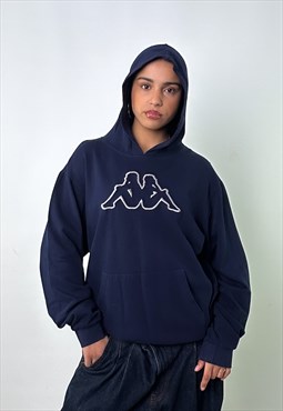 Navy Blue 90s Kappa Embroidered Hoodie Sweatshirt