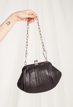 Vintage Leather Bag 60s Reworked Grunge Chain Handbag