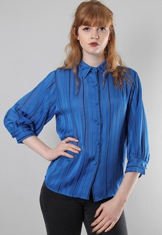 VINTAGE 60S STRIPE CHIFFON PUFF SLEEVE BLOUSE
