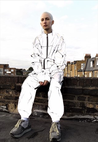LOOSE LUMINOUS OVERSIZE REFLECTIVE SPORTS JACKET IN SILVER