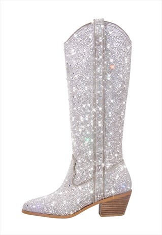 RHINESTONE MID-CALF COWBOY WESTERN BOOTS