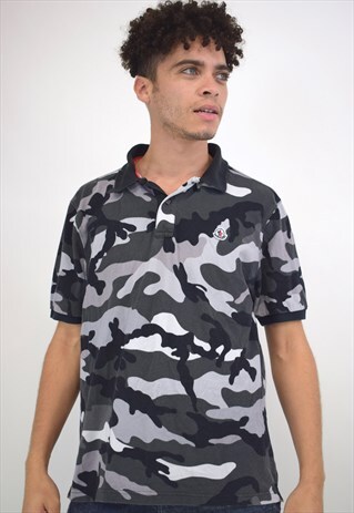 VINTAGE 90S MONCLER GREY CAMO POLO SHIRT