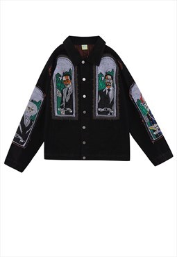 Godfather patch jacket grunge movie denim bomber in black