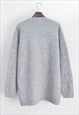 PLAIN GREY COLOR BASIC WOOL BLEND JUMPER WITH FACE PATCH