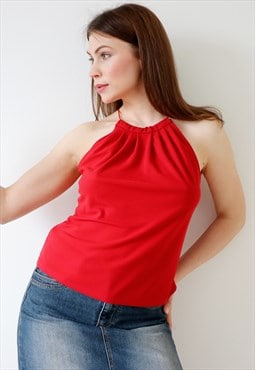 90s Vintage Cami Top Sleeveless Strappy Red M UK 12