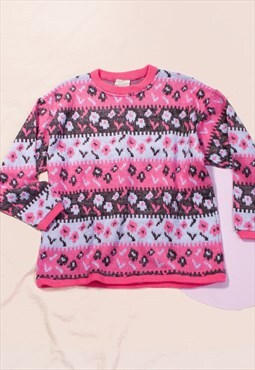 Vintage Jumper 90s Knit Sweater in Pink Flower