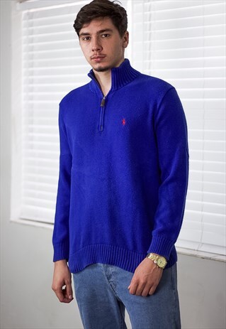 VINTAGE RALPH LAUREN 1/4 ZIP JUMPER LOGO 90S M 19.2