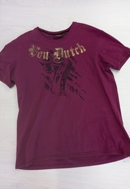 Y2K Von Dutch T-Shirt Maroon Purple Short Sleeved