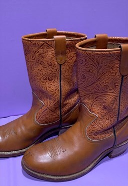 Vintage Floral Paisley Style Embossed Cowboy Boots