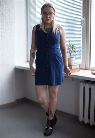 VINTAGE 90'S BLUE BUTTON UP MINI DRESS
