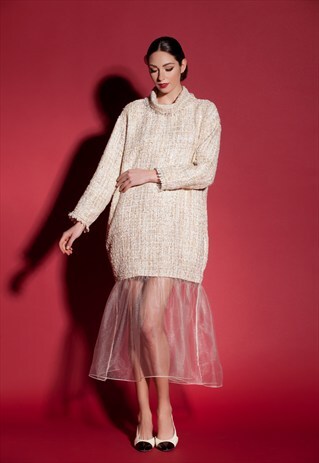 CHAMPAGNE DRESS/ BOUCLE DRESS/ PARTY DRESS/ OVERSIZED DRESS
