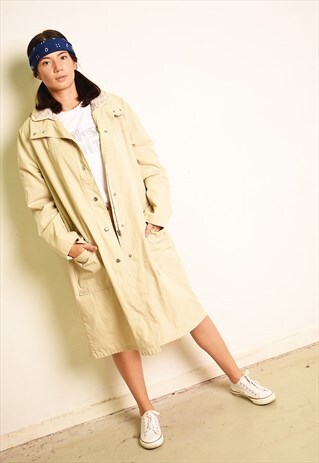 80'S OVERSIZED CARGO BEIGE PARKA COAT WITH FAUX FUR LINING