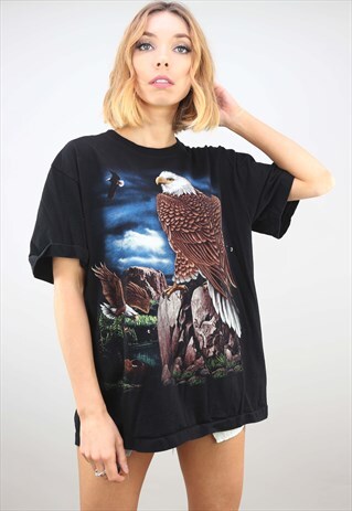 VINTAGE OVERSIZED EAGLE ANIMAL GRAPHIC PRINT T-SHIRT