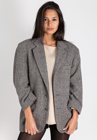 VINTAGE 80S HARRIS TWEED BLAZER JACKET / S9521