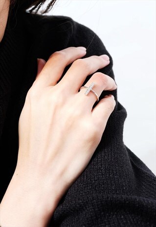 CZ SIDEWAYS CROSS STERLING SILVER RING