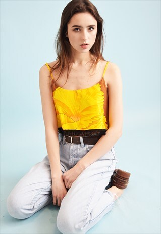 70'S BOHO FESTIVAL FLORAL PATTERN PRINT FRINGE CROP TOP
