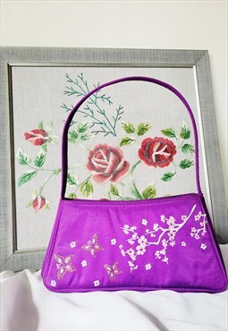 Vintage 90s purple flower & butterfly print shoulder bag