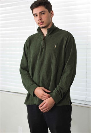VINTAGE POLO RALPH LAUREN 1/4 ZIP JUMPER LOGO 90S XL 14.9