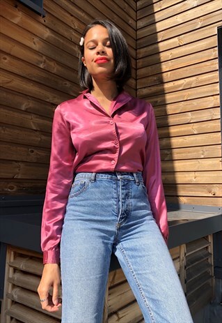 VINTAGE 90S PINK SATIN SILKY BLOUSE