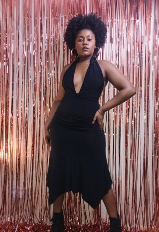 Y2K BLACK HALTER NECK DRESS BY LIPSY