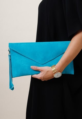 TURQUOISE SUEDE ENVELOPE CLUTCH BAG