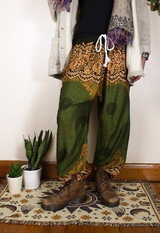 FAIRTRADE KHAKI MANDALA HIPPIE HAREMS TROUSERS