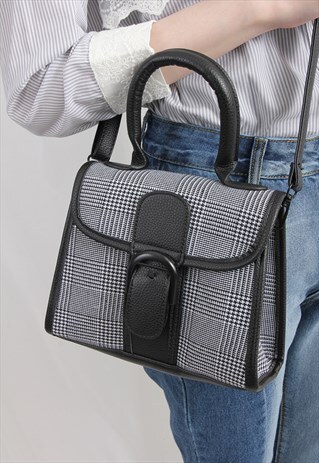 (KOREAN) HOUNDSTOOTH PLAID BUCKLED HANDBAG