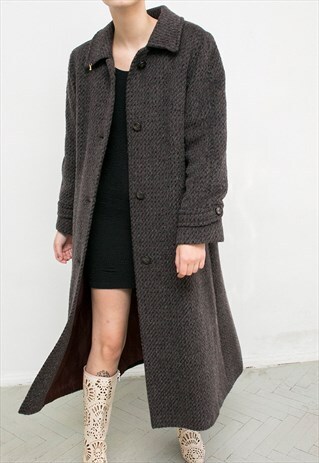 VINTAGE ALPACA LONG COAT DARK BROWN MAXI COAT 90S