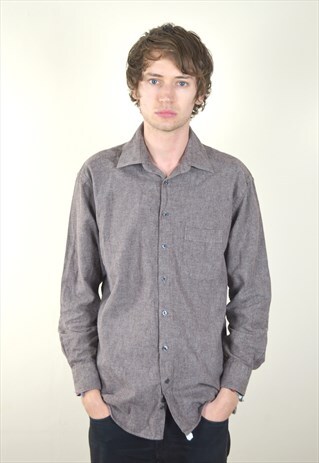 90S VINTAGE BROWN LONG SLEEVE FLANNEL SHIRT