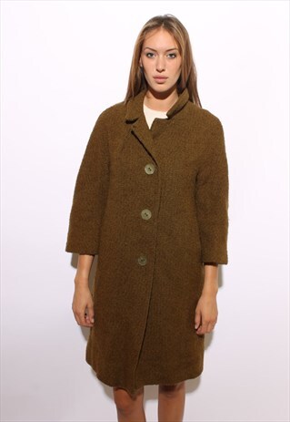 VINTAGE 1950'S 50'S OLIVE GREEN SWING COAT 3/4 SLEEVES M-L