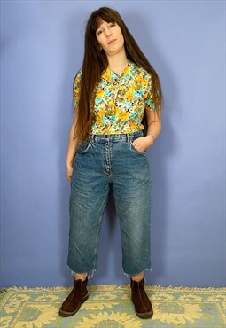 VINTAGE 90's Mid Wash Denim Frayed Hem Jeans - M/L