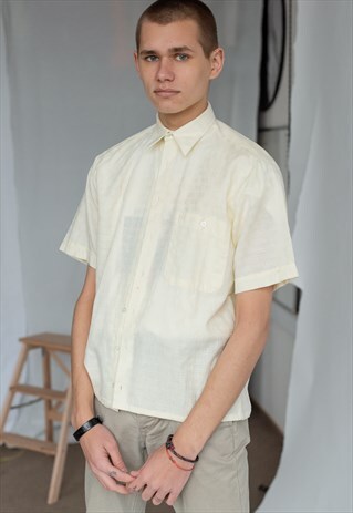 VINTAGE 80S PASTEL YELLOW SHIRT IN SHORT SLEEVE