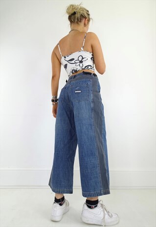 VINTAGE Y2K SKATER SURFER JEANS WIDE LEG CROPPED 00S