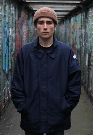 VINTAGE 90S TOMMY HILFIGER JEANS JACKET COAT NAVY BLUE