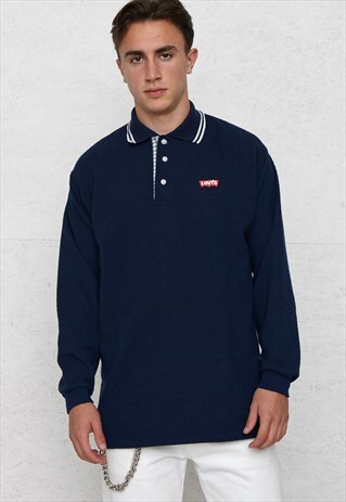 90S VINTAGE BLUE LEVI'S LONG SLEEVE POLO SHIRT