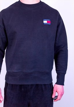 Vintage Tommy Hilfiger Flag Logo Sweatshirt in Black Small